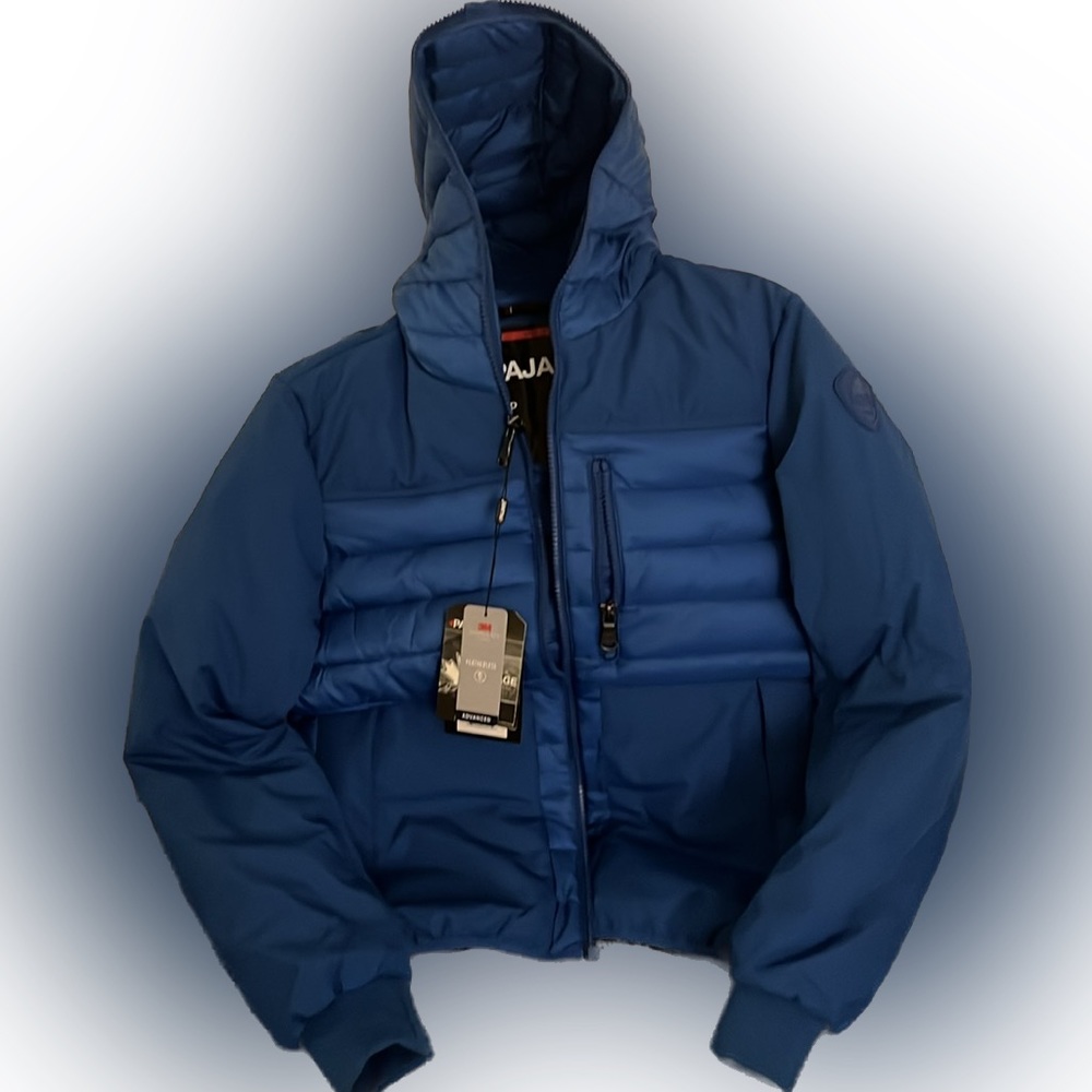 Blue, Barlow Mixed Media Lightweight Hooded Puffer Jacket, Size Small